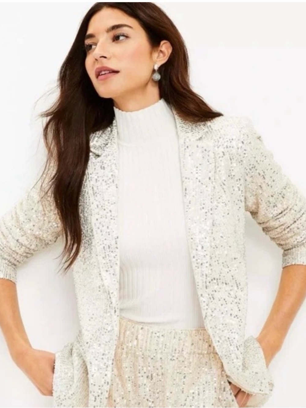 LOFT Ivory Sequin Blazer